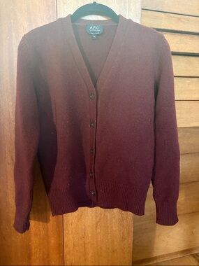 A.P.C. Dark Burgundy V-Neck Button Cardigan